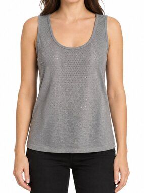 Essentials Milano Grey Rhinestone Studded Tank Top Knit Cami - Size M / L